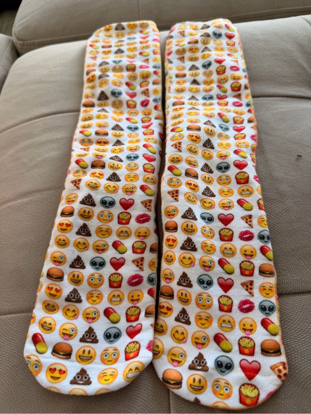 White Emoji Print Pajama Socks - Fun Emoji Pattern